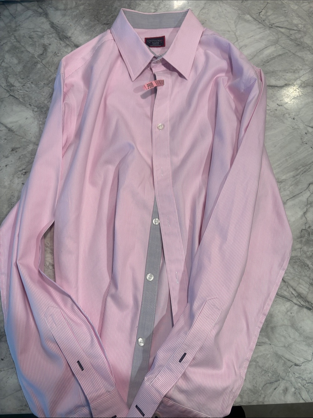 Classic Men's Pink Stripe Dress Shirt UNTUCKIT XL